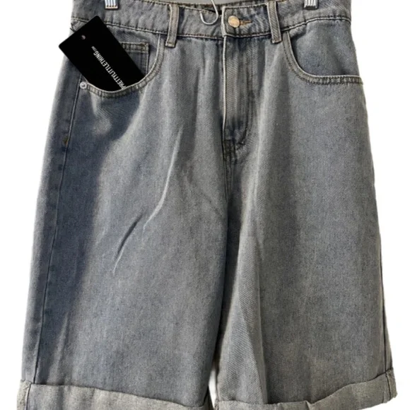 NWT Vintage Wash Denim Longline Turn Up Boyfriend Shorts Size 8 (UK size 12) - Picture 2 of 11